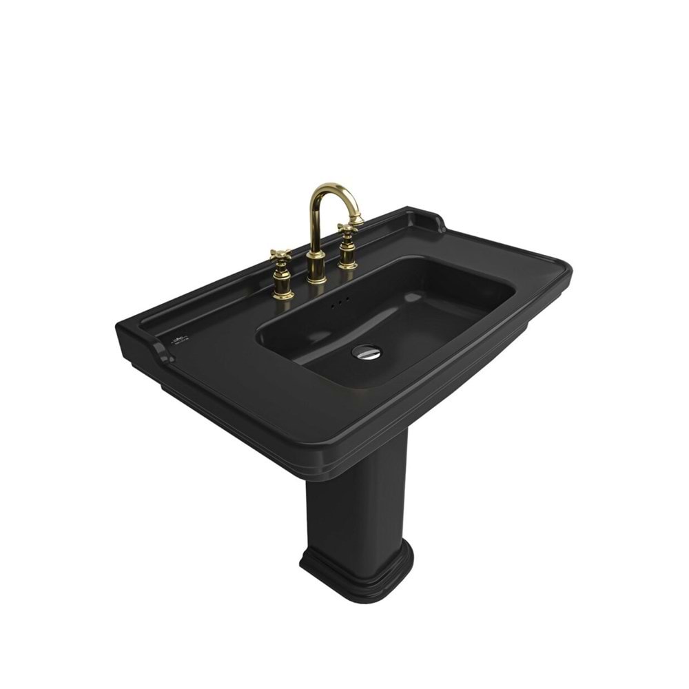 Edılcuoghı 90X50 Etajerli Lavabo Siyah 3 Armatür Delikli