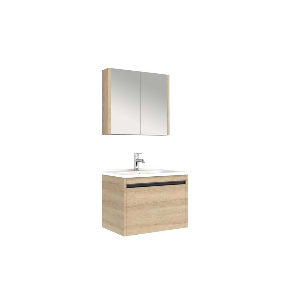 Vista 80 Cm Set (Zero 2.0 Lavabo+Lavabo Dolabı+Ayna Dolabı) Koyu Meşe