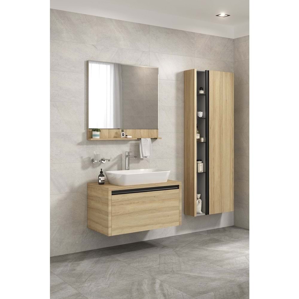 Vista 80 Cm Set (Zero 2.0 Lavabo+Lavabo Dolabı+Ayna Dolabı) Koyu Meşe