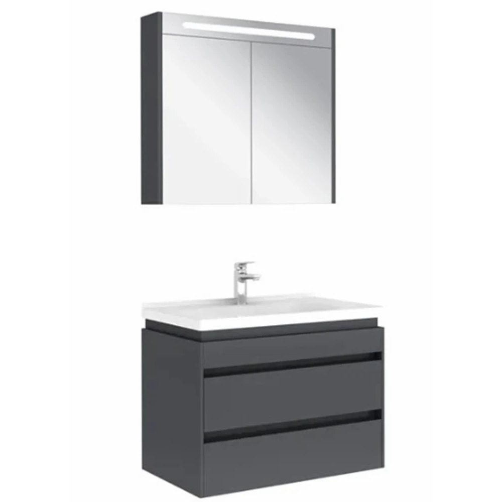 Kale Idea 2.0 80 cm Parlak Antrasit Çİft Çekmeceli Banyo Dolabı Takımı