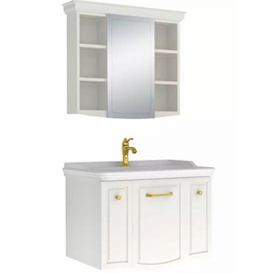 Kale Arte+ 80 cm Lavabo Dolabı Parlak Beyaz Altın Kulplu