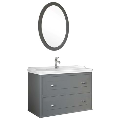 Mıro 80 Cm Set (Lavabo Dolabı+Ayna) Mat Gri