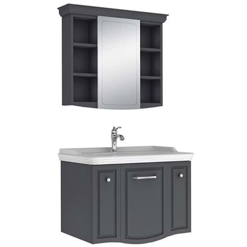 Arte+ 80 Cm Set (Lavabo+Lavabo Dolabı+Ayna) Mat Antrasit (Krom)