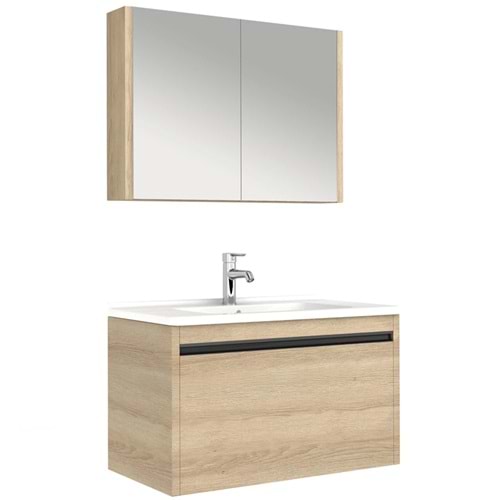 Vista 80 Cm Set (Zero 2.0 Lavabo+Lavabo Dolabı+Ayna Dolabı) Koyu Meşe