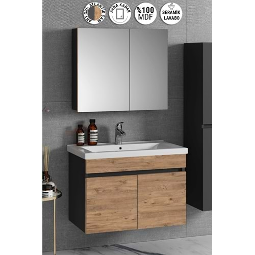 Hanedan 80 Cm Cemre Atlantik Çam Banyo Dolabı