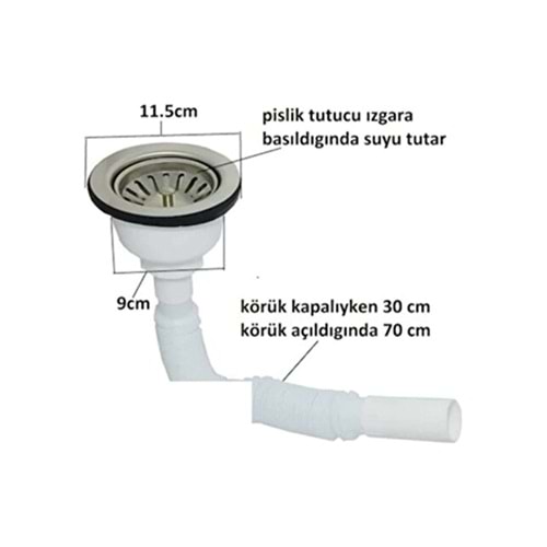 Özbest Çöpmak Kafalı Körüklü Paslanmaz Sifon