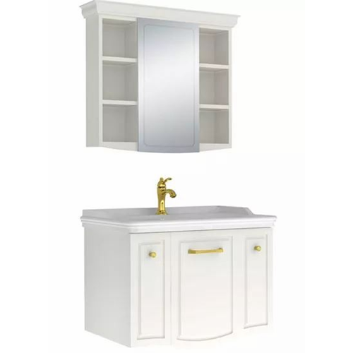 Kale Arte+ 80 cm Lavabo Dolabı Parlak Beyaz Altın Kulplu
