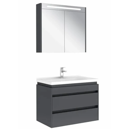 Kale Idea 2.0 80 cm Parlak Antrasit Çİft Çekmeceli Banyo Dolabı Takımı