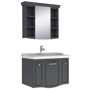 Arte+ 80 Cm Set (Lavabo+Lavabo Dolabı+Ayna) Mat Antrasit (Krom)
