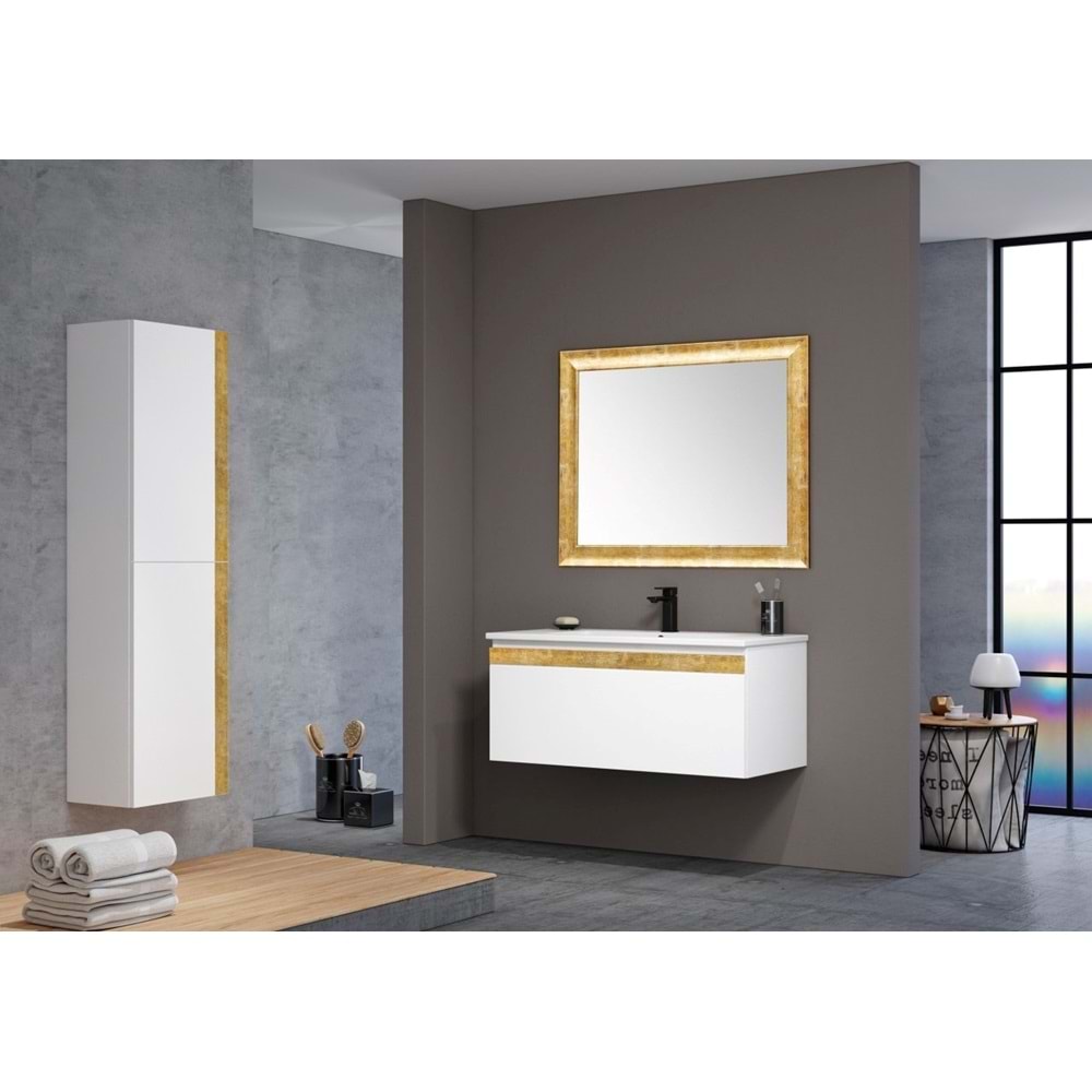 Orka Harem 100Cm Banyo Dolabı Beyaz Altın