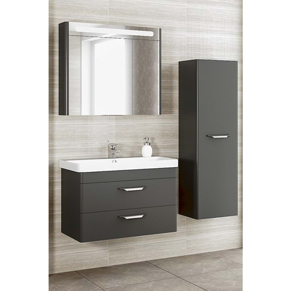 Hanedan Ediz Banyo Dolabı (Antrasit) 80CM