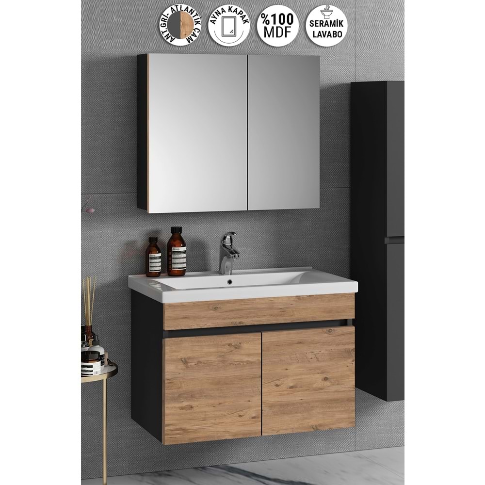 Hanedan 60 Cm Cemre G: Atlantik Çam K: Antrasit Banyo Dolabı